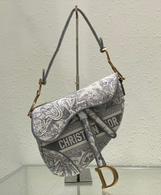 Christian Dior Saddle Bag Canvas Gray